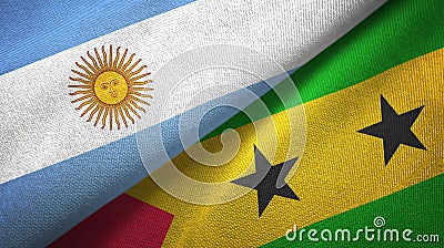 Argentina and Sao Tome and Principe two flags textile cloth, fabric texture Stock Photo