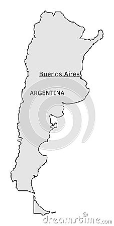 Argentina silhouette map with Buenos Aires capital Vector Illustration