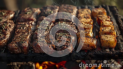 An Argentine barbecue with appetizing roast meat. Stock Photo