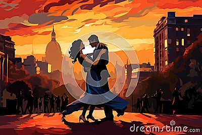 Argentine Elegance: Andes Majesty, Pampas Expanse & Tango Rhythms of Buenos Aires Cartoon Illustration