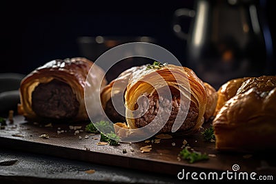 Argentine Meat Pastries, Beef Filled, Cheese Stuffed Pie, Baked Empanadas, Abstract Generative AI Illustration Stock Photo