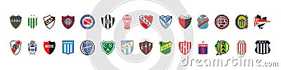 Argentine Primera Division Liga Profesional 2022-23. Boca Juniors, River Plate, Newells Old Boys, Club de Gimnasia y Esgrima La Vector Illustration