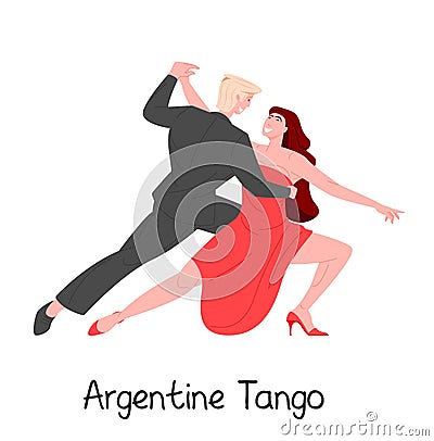 Argentine tango dancing passionate couple isolated on white background, vector flat illustration Vector Illustration