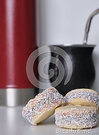 Argentine tradition: close-up photo of delicious cornstarch alfajores Stock Photo