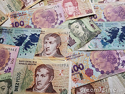 argentinean banknotes of different denominations, background and texture Stock Photo