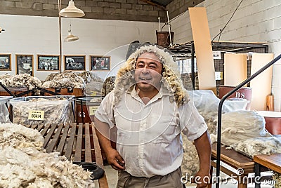 Argentinean farmer shows sheep farm tour with jokes and smiles Editorial Stock Photo