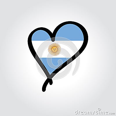 Argentinean flag heart-shaped hand drawn logo. Vector illustration. Cartoon Illustration