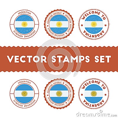 Argentinean flag rubber stamps set. Vector Illustration