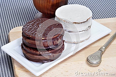 Argentinean-uruguayan alfajores and mate Stock Photo