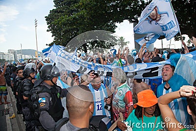 Argentines Celebrating in Copacabana Beach Editorial Stock Photo