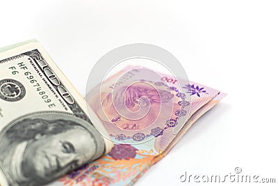 Argentinian peso and US dollar. Money exchange, foreign economic affairs concept. Stock Photo