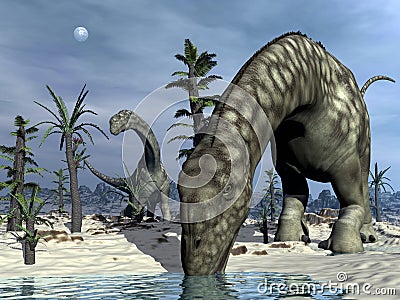 Argentinosaurus dinosaur drinking - 3D render Stock Photo