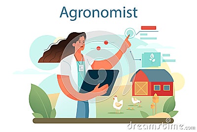 Argonomist concept. Scientist making research in agriculture. Vector Illustration