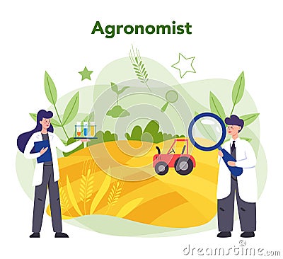 Argonomist concept. Scientist making research in agriculture. Idea Vector Illustration