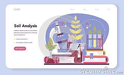 Argonomist web banner or landing page. Scientist making Cartoon Illustration