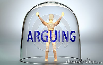 Arguing can separate a person from the world and lock in an invisible isolation that limits and restrains - pictured as a human Cartoon Illustration