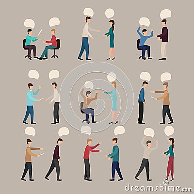 Arguing people, vector illustration, set with conflicting aggressive young men and women misunderstanding of challenging male and Cartoon Illustration