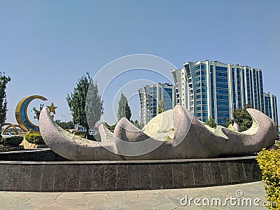 Argun, Chechnya, Russia - August 17, 2022: View of the shell-shaped fountain on the territory of the Mother's Heart Editorial Stock Photo