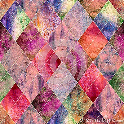 Argyle geometric watercolor seamless pattern Stock Photo