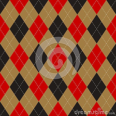 Argyle pattern autumn in black, red, gold brown. Traditional geometric vector argyll dark background art for gift wrapping, socks. Vector Illustration