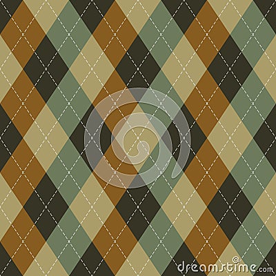 Argyle pattern autumn menswear in brown and green. Classic vector argyll dark graphic art for gift wrapping, socks, sweater. Vector Illustration