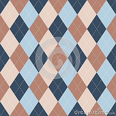 Argyle pattern rhombus design in blue and brown. Traditional vector argyll background art for gift wrapping, socks, sweater. Vector Illustration