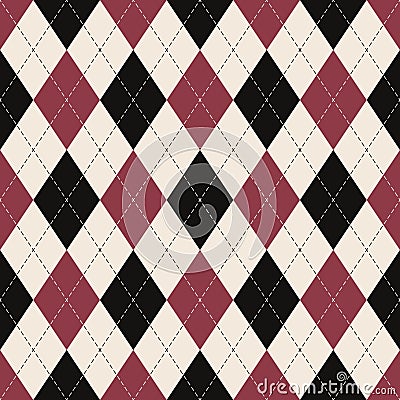 Argyle pattern seamless design in black, red pink, off white. Traditional vector argyll background for gift wrapping, socks. Vector Illustration