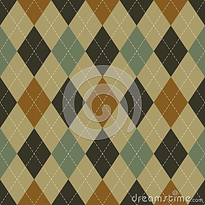 Argyle pattern seamless in olive green and brown for menswear design. Geometric stitched argyll vector graphic for gift paper. Vector Illustration