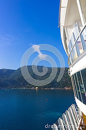 The arial view from desck of abstract cruise ship at Labadee -Caribbean Island of Haiti Stock Photo