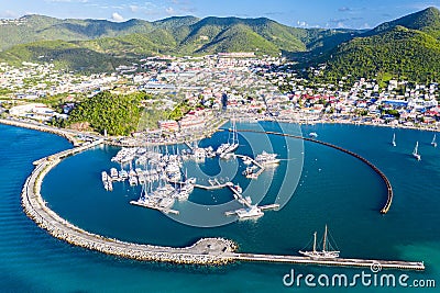 Arial view of Marigot, the main town and capital in the French Saint Martin, sharing the same island with dutch Sint Maarten. Editorial Stock Photo