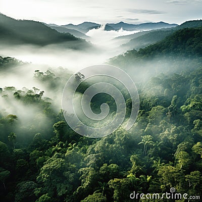 Arial view of a misty rainforest Stock Photo