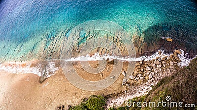 Arial View of Ocean with crashing waves Stock Photo