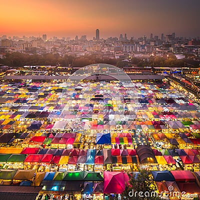 Night market with street food in Bangkok Stock Photo