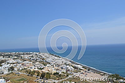 Arial View of Santorinis city. Blue sky and ocean. Greece, Europe Stock Photo