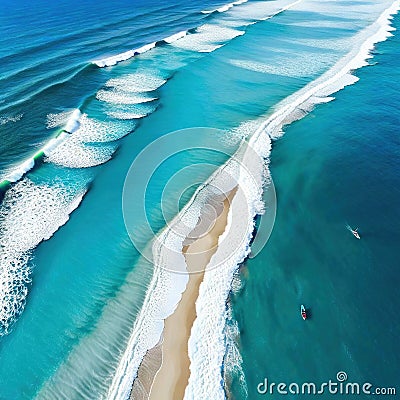 an Arial view of summer beach and blue ocean Cartoon Illustration
