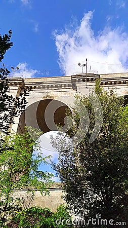 Ariccia bridge with high arches seen from below. Sadly known for the high number of suicides Stock Photo