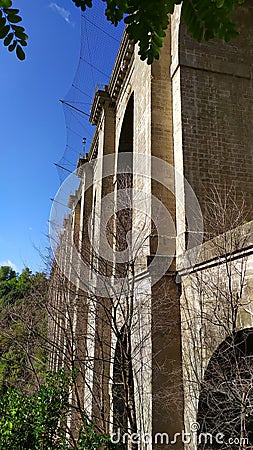 Ariccia bridge with high arches seen from below. Sadly known for the high number of suicides Stock Photo