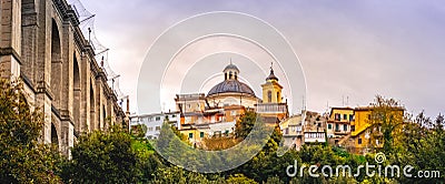 Ariccia bridge and village skyline panoramic horizontal rome suburb in Lazio on Castelli Romani Stock Photo