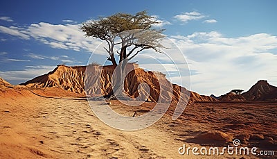 Arid climate, sand dune, tree, sunset, mountain generated by AI Stock Photo