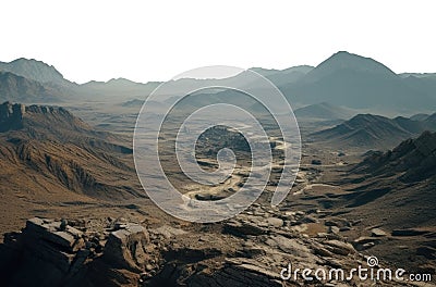 arid dry desert landscape. transparent background. Desert landscape. rocky alien planet. Mars surface. Cartoon Illustration