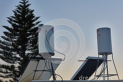 Ariel - 02 January, 2017: Solar system on the roof of a house in Stock Photo