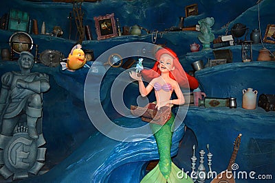Ariel the little Mermaid with Flounder - Magic Kingdom Walt Disney World Editorial Stock Photo