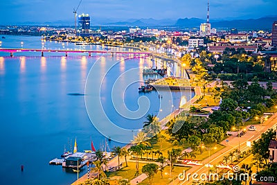 Ariel view of Nhat Le Park, it used to be fish habour in Vietnam war. Its located in Nhat Le river, Hoi city, Quang Binh prov Stock Photo