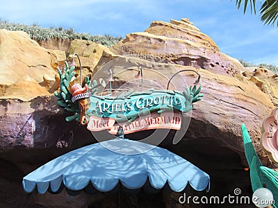 Ariels Grotto - Meet the Little Mermaid at Walt Disneyâ€™s Magic Kingdom Park, near Orlando, in Florida Editorial Stock Photo