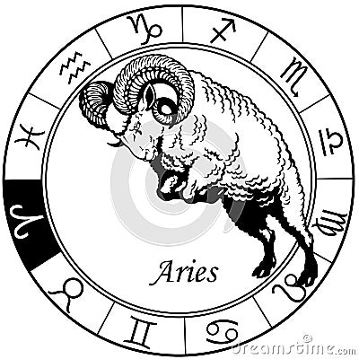 Aries astrological zodiac sign. Black white vector Vector Illustration