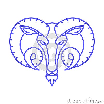 Aries star sign Ram astrological symbol, logo, emblem. Thin line Vector Illustration