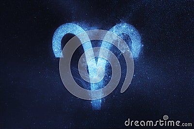 Aries Zodiac Sign. Abstract night sky background Stock Photo