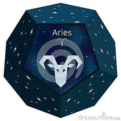 Aries zodiac sign in a blue cosmos ball Vector Illustration