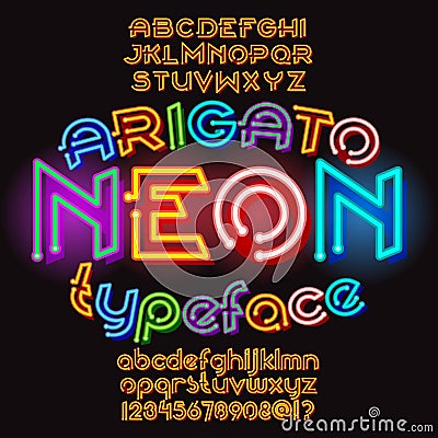 Arigato color neon typeface Vector Illustration