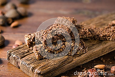 Arious healthy granola bars muesli or cereal bars. Set of energy, sport, breakfast and protein bars Stock Photo